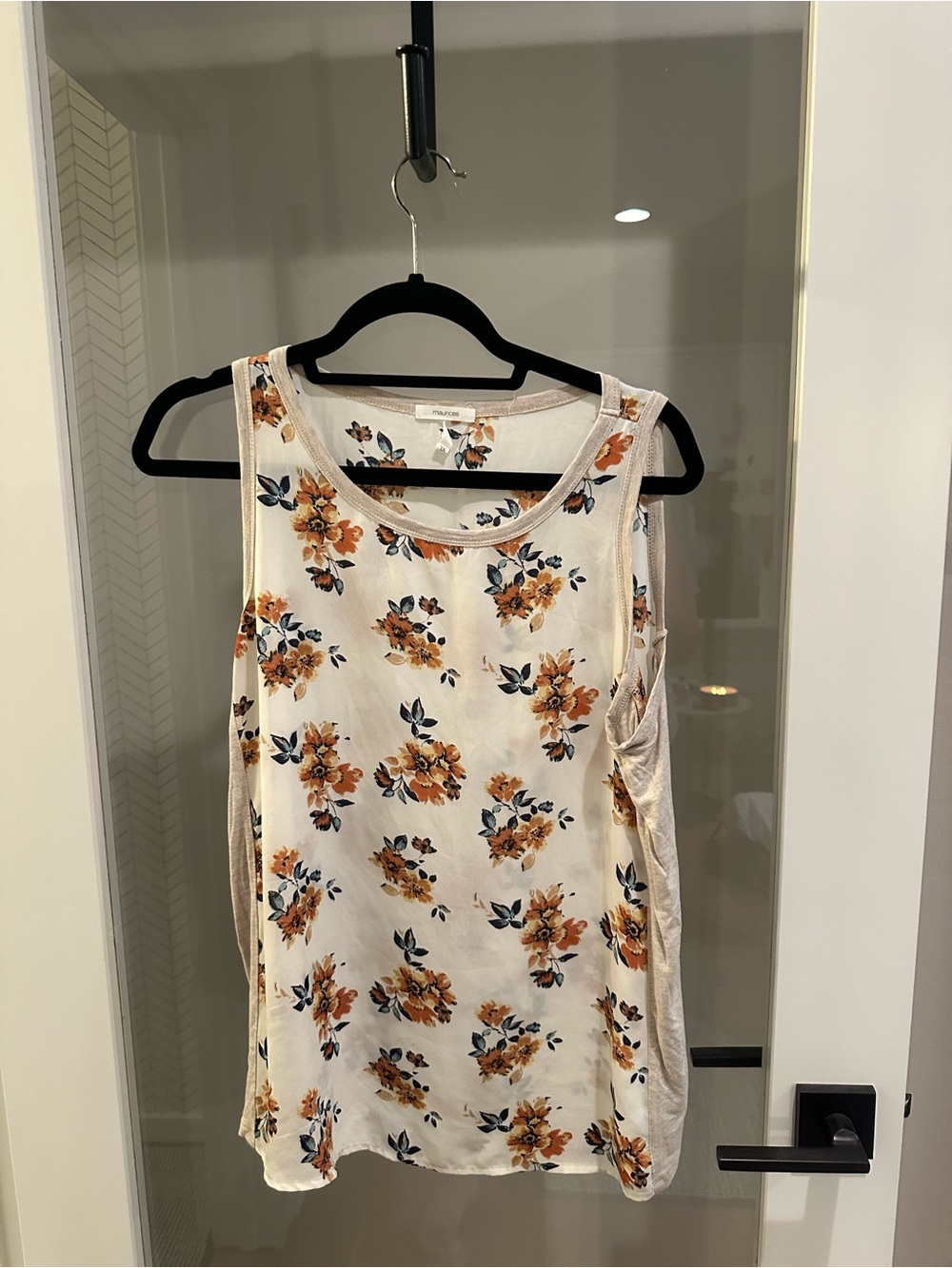 Maurices Cream Tank Top with Orange Floral Print